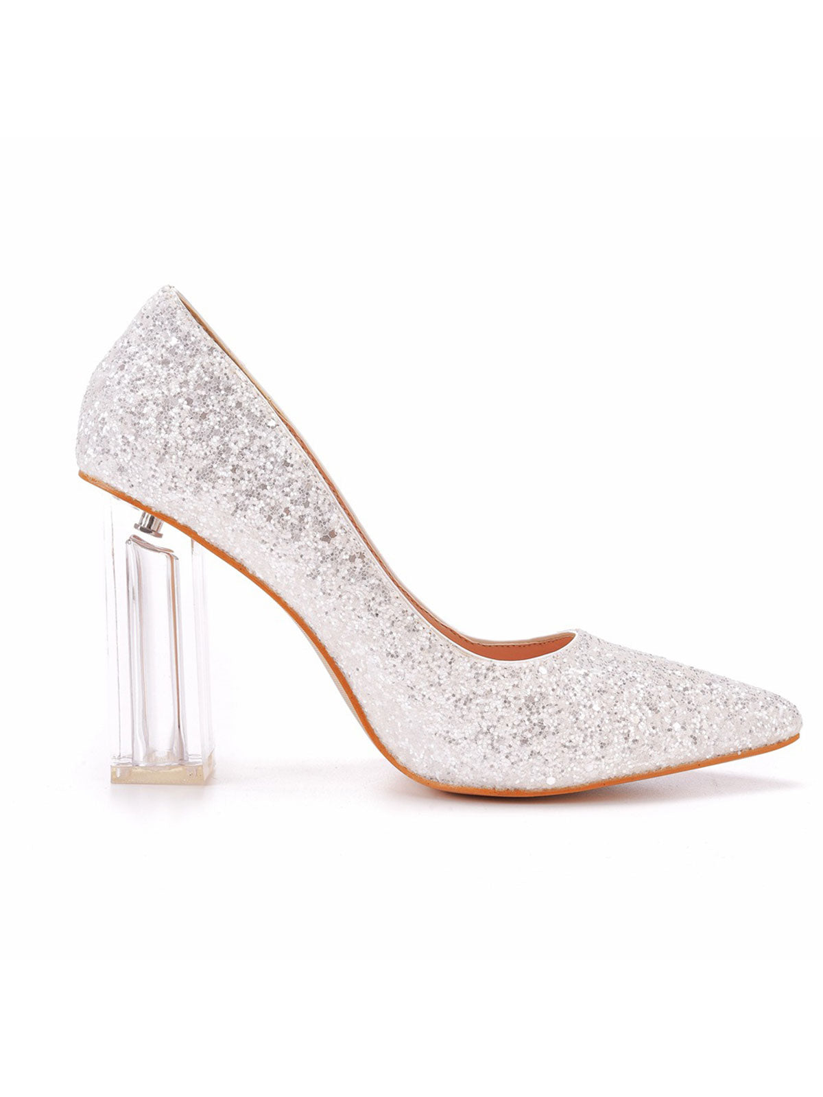 Simple Satin Slip on Pointed Toe Transparent Block Heels